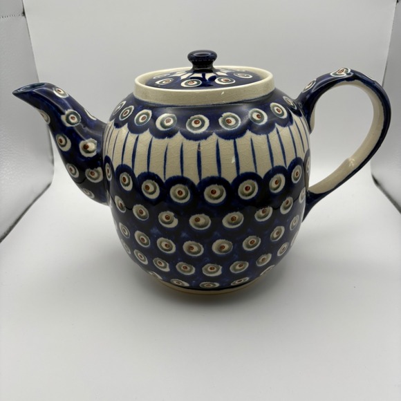 Boleslawiec Polish Pottery Ceramic 7" Teapot Lid Peacock Blue Green Some Crazing - Picture 4 of 13